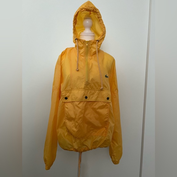 Vintage Izod Lacoste Yellow Quarter Zip Hooded Men’s Windbreaker Size M - Picture 3 of 11